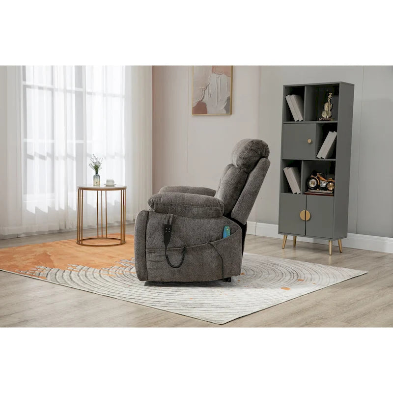 Gray Chenille Power Lift Recliner, Massage, Hidden Cup Holder