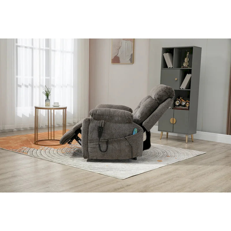 Gray Chenille Power Lift Recliner, Massage, Hidden Cup Holder