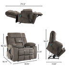 Gray Chenille Power Lift Recliner, Massage, Hidden Cup Holder