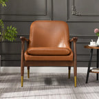 29.2 Mid-Century Faux Leather Accent Chair with Cushioned Seat, Solid Wood Frame, and Brass-Tipped Legs