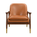 29.2 Mid-Century Faux Leather Accent Chair with Cushioned Seat, Solid Wood Frame, and Brass-Tipped Legs