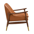 29.2 Mid-Century Faux Leather Accent Chair with Cushioned Seat, Solid Wood Frame, and Brass-Tipped Legs