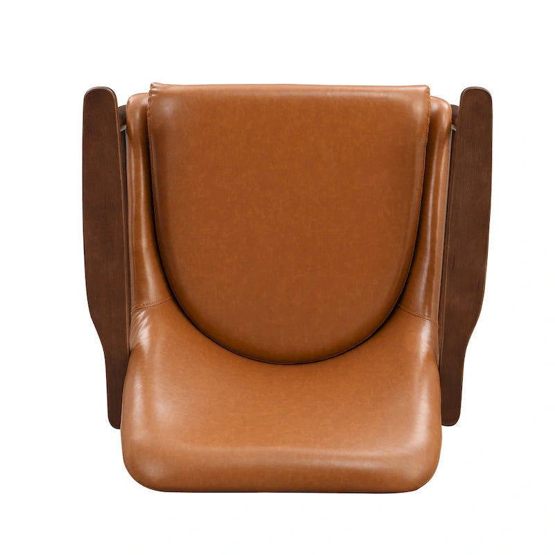 29.2 Mid-Century Faux Leather Accent Chair with Cushioned Seat, Solid Wood Frame, and Brass-Tipped Legs