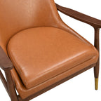 29.2 Mid-Century Faux Leather Accent Chair with Cushioned Seat, Solid Wood Frame, and Brass-Tipped Legs
