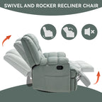 Oversized Swivel Rocker Recliner, Footrest, Pockets, Manual