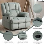 Oversized Swivel Rocker Recliner, Footrest, Pockets, Manual