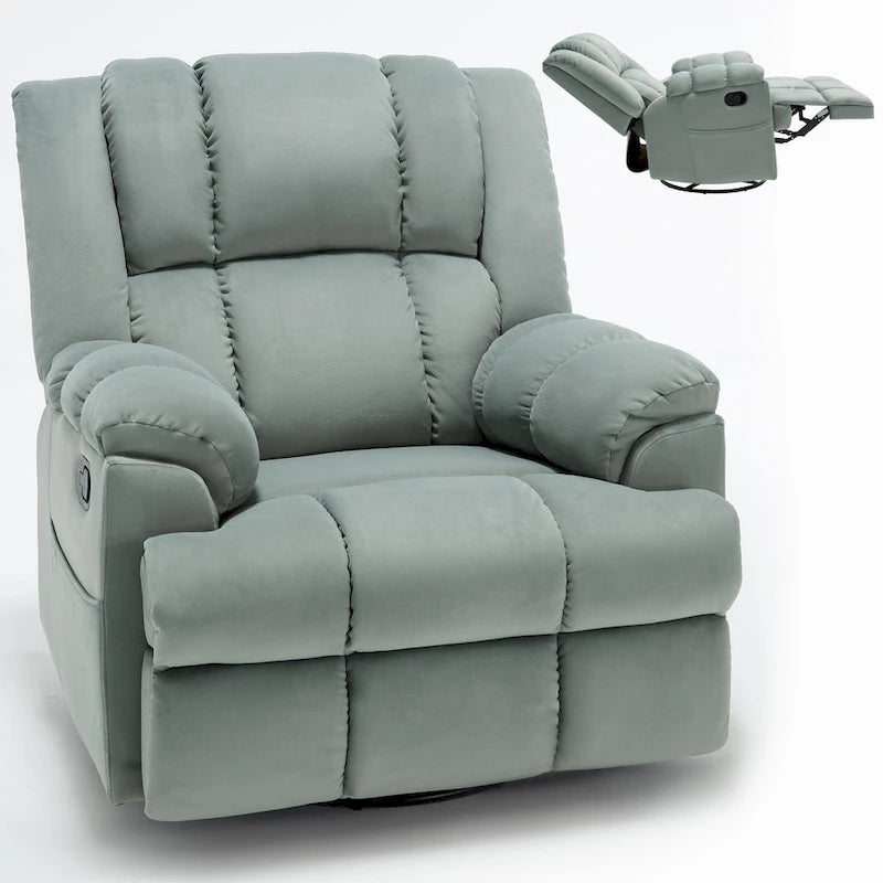 Oversized Swivel Rocker Recliner, Footrest, Pockets, Manual