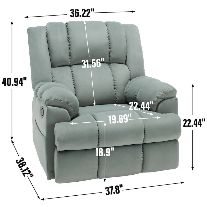 Oversized Swivel Rocker Recliner, Footrest, Pockets, Manual