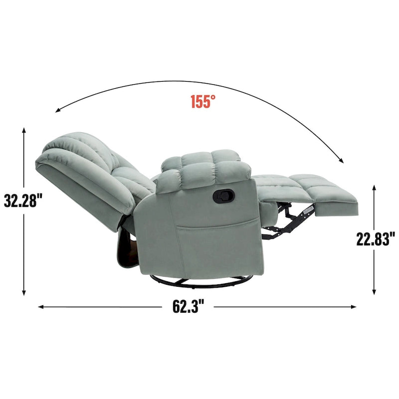 Oversized Swivel Rocker Recliner, Footrest, Pockets, Manual