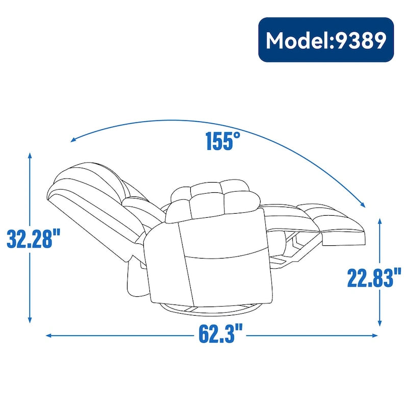 Oversized Swivel Rocker Recliner, Footrest, Pockets, Manual