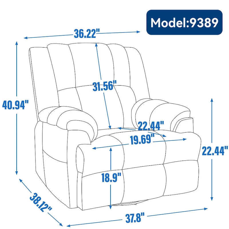 Oversized Swivel Rocker Recliner, Footrest, Pockets, Manual