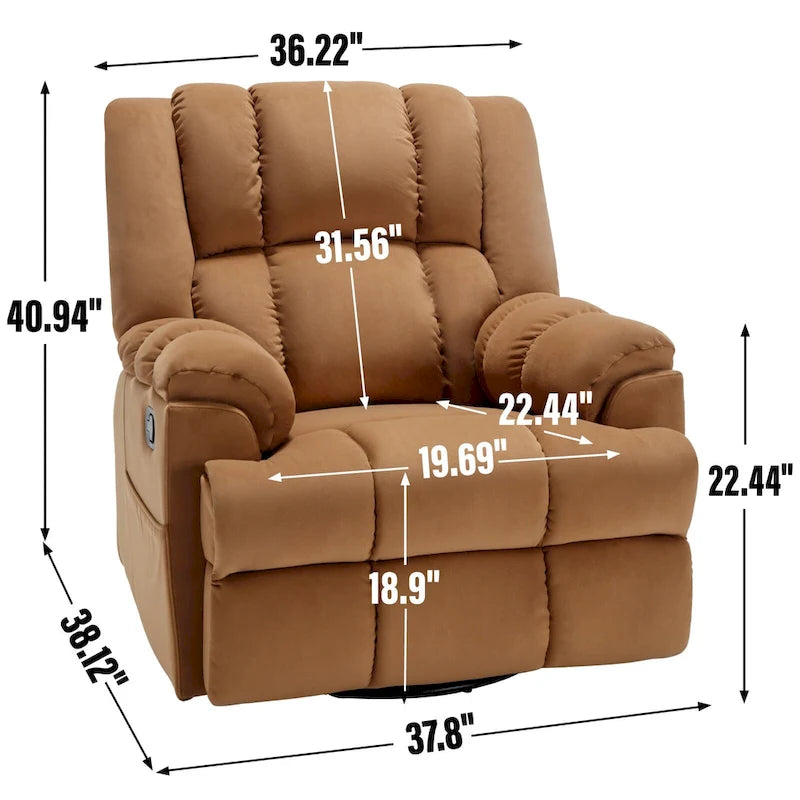 Oversized Swivel Rocker Recliner, Footrest, Pockets, Manual