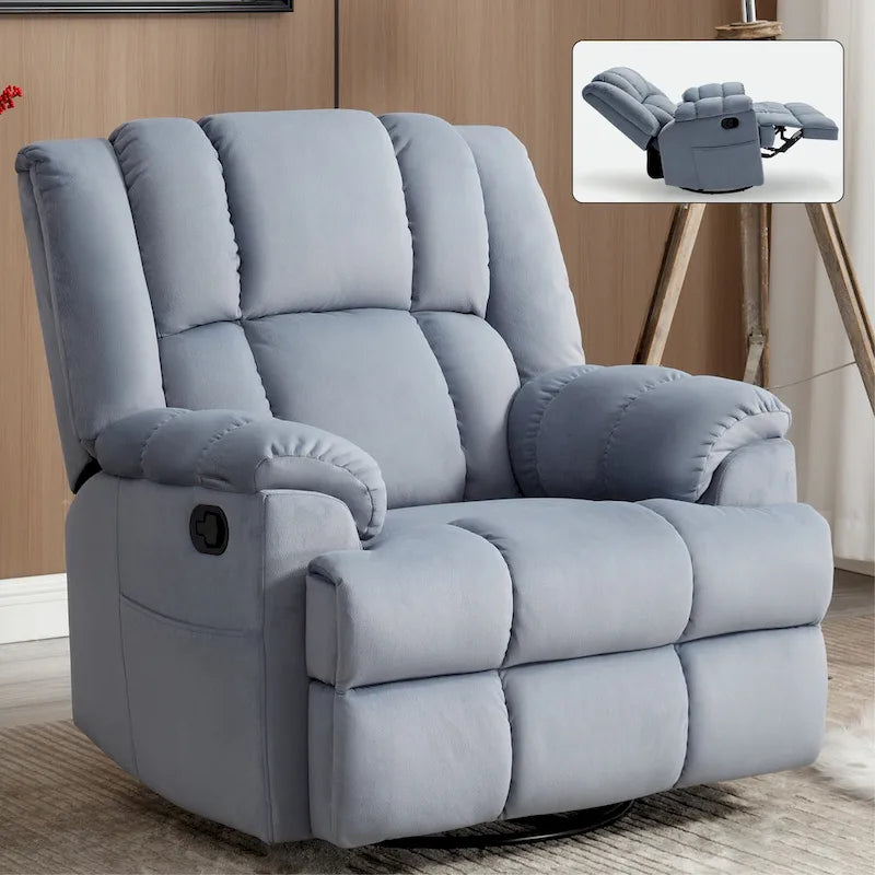 Oversized Swivel Rocker Recliner, Footrest, Pockets, Manual
