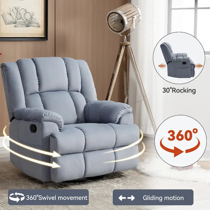 Oversized Swivel Rocker Recliner, Footrest, Pockets, Manual