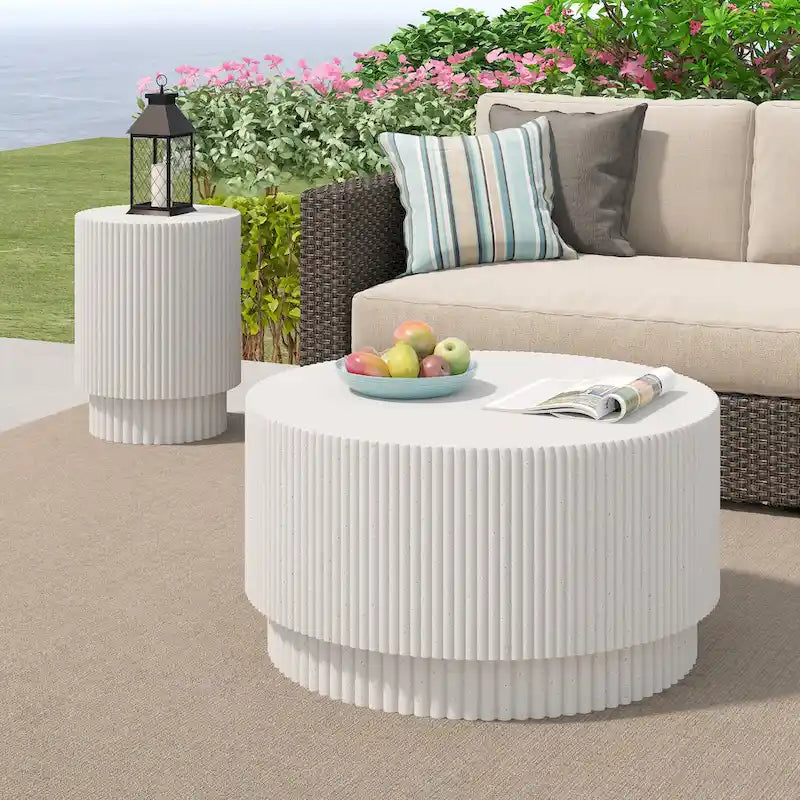 15.72-inch H-Barrel Coffee Table, Nordic Style, Simple Design, Suitable For Indoor And Outdoor Use, Magnesium Oxide Material