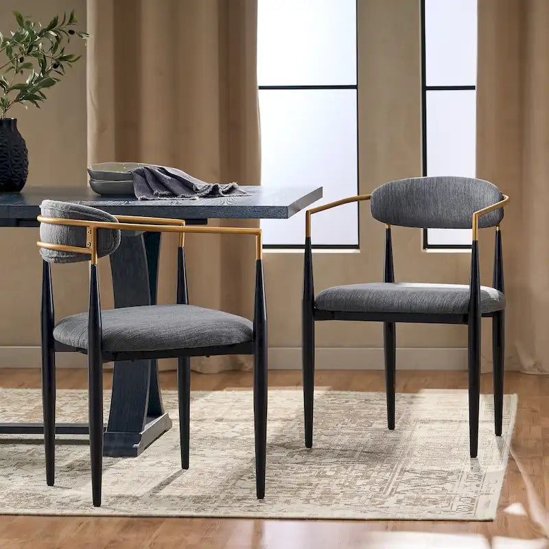 Biscay Fabric Upholstered Iron Dining Chairs (Set of 2) by GDFStudio