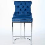 Modern 25 Set of 2 Bar Stools with Buttoned Back Studded Trim Chrome Metal Base Legs, for Dining Room Living Room and Bedroom