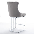 Modern 25 Set of 2 Bar Stools with Buttoned Back Studded Trim Chrome Metal Base Legs, for Dining Room Living Room and Bedroom