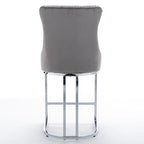 Modern 25 Set of 2 Bar Stools with Buttoned Back Studded Trim Chrome Metal Base Legs, for Dining Room Living Room and Bedroom