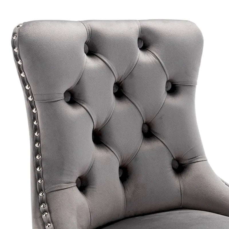 Modern 25 Set of 2 Bar Stools with Buttoned Back Studded Trim Chrome Metal Base Legs, for Dining Room Living Room and Bedroom