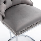 Modern 25 Set of 2 Bar Stools with Buttoned Back Studded Trim Chrome Metal Base Legs, for Dining Room Living Room and Bedroom