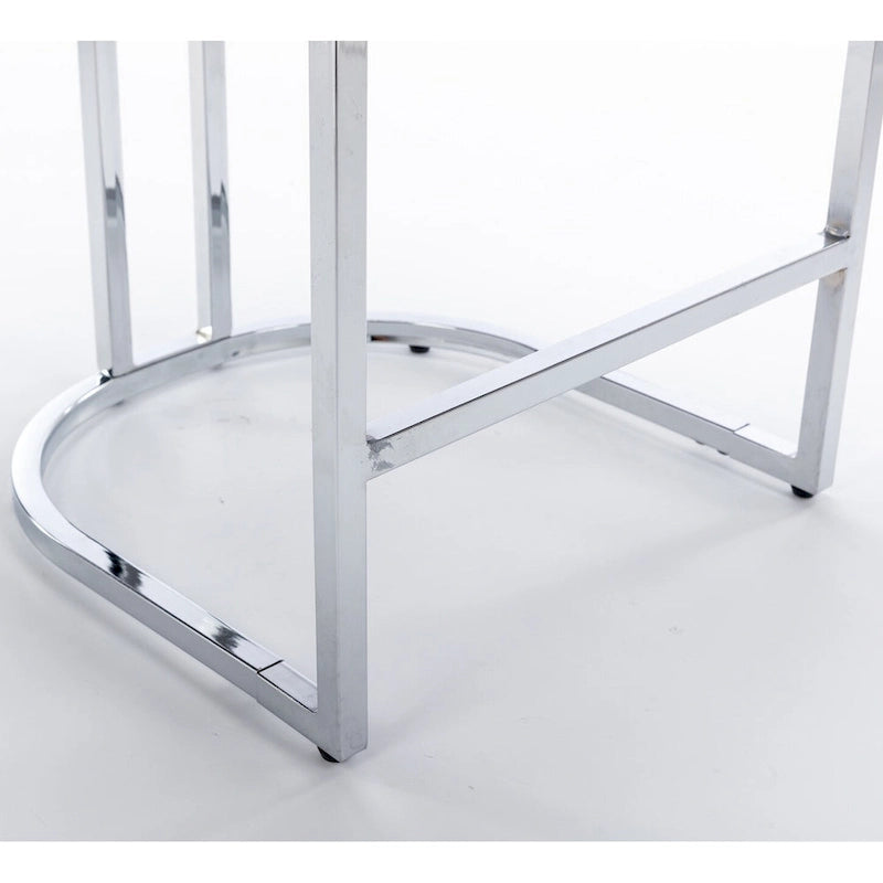 Modern 25 Set of 2 Bar Stools with Buttoned Back Studded Trim Chrome Metal Base Legs, for Dining Room Living Room and Bedroom