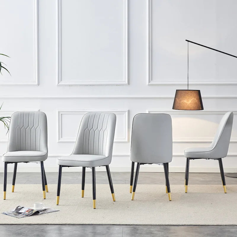 Modern Set of 4 Dining Chairs with Faux Leather Cushioned Backrest Seat Metal Legs, for Dining Room Living Room and Bedroom