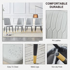 Modern Set of 4 Dining Chairs with Faux Leather Cushioned Backrest Seat Metal Legs, for Dining Room Living Room and Bedroom