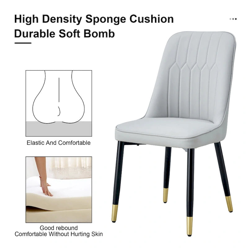 Modern Set of 4 Dining Chairs with Faux Leather Cushioned Backrest Seat Metal Legs, for Dining Room Living Room and Bedroom