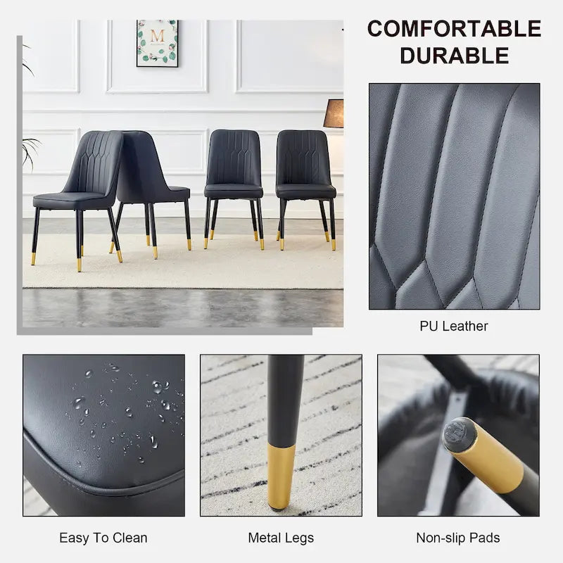 Modern Set of 4 Dining Chairs with Faux Leather Cushioned Backrest Seat Metal Legs, for Dining Room Living Room and Bedroom