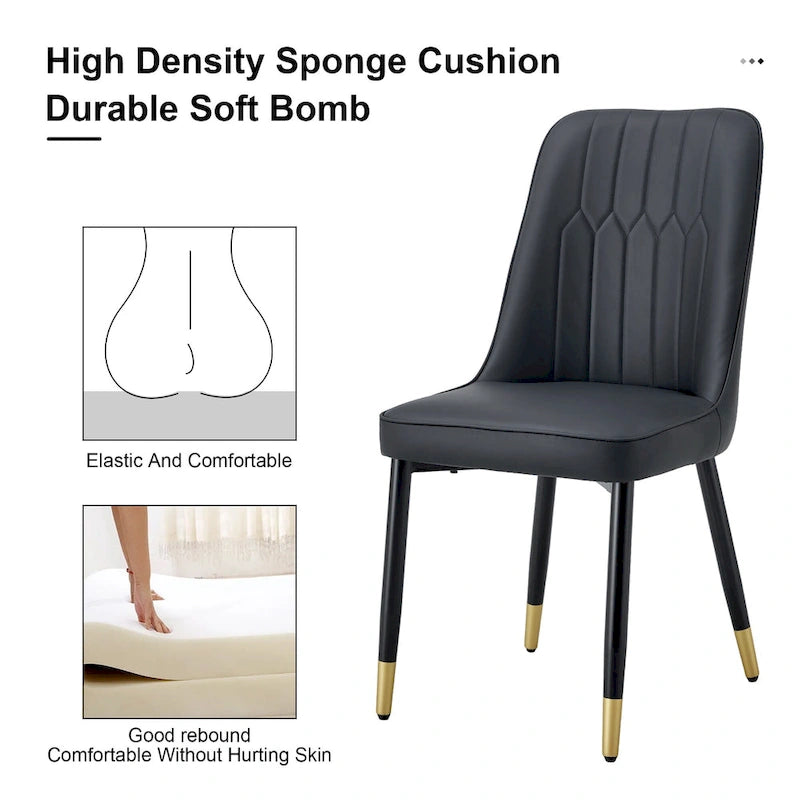 Modern Set of 4 Dining Chairs with Faux Leather Cushioned Backrest Seat Metal Legs, for Dining Room Living Room and Bedroom