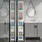 4-Tier Plastic Tall Narrow Storage Cabinet with Movable Wheels, Slim Bathroom Organizers and Storage for Small Space