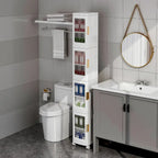 4-Tier Plastic Tall Narrow Storage Cabinet with Movable Wheels, Slim Bathroom Organizers and Storage for Small Space