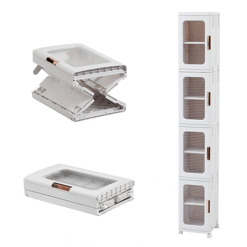 4-Tier Plastic Tall Narrow Storage Cabinet with Movable Wheels, Slim Bathroom Organizers and Storage for Small Space