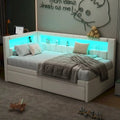 Upholstered Platform Bed with USB Ports & LED Lighting - Full/Twin Size Bed Frame with 2 Storage Drawers - Modern Bedroom
