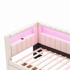 Upholstered Platform Bed with USB Ports & LED Lighting - Full/Twin Size Bed Frame with 2 Storage Drawers - Modern Bedroom