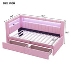 Upholstered Platform Bed with USB Ports & LED Lighting - Full/Twin Size Bed Frame with 2 Storage Drawers - Modern Bedroom