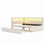 Upholstered Platform Bed with USB Ports & LED Lighting - Full/Twin Size Bed Frame with 2 Storage Drawers - Modern Bedroom