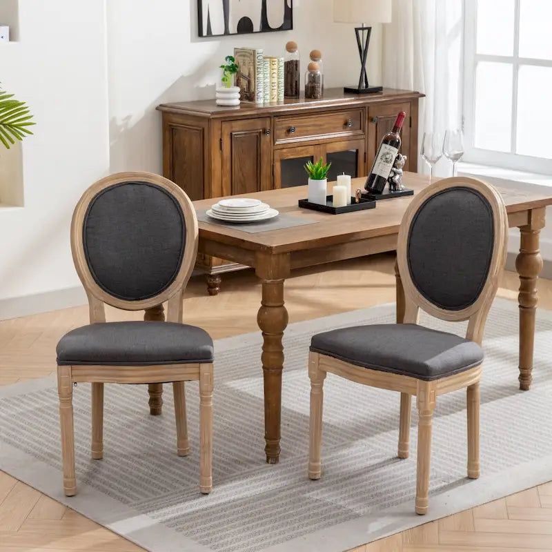 French Oval Back Dining Chair Set of 2, Exquisite Dining Chair Retro Decorative Chair Solid Wood Frame Side Chair