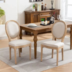 French Oval Back Dining Chair Set of 2, Exquisite Dining Chair Retro Decorative Chair Solid Wood Frame Side Chair