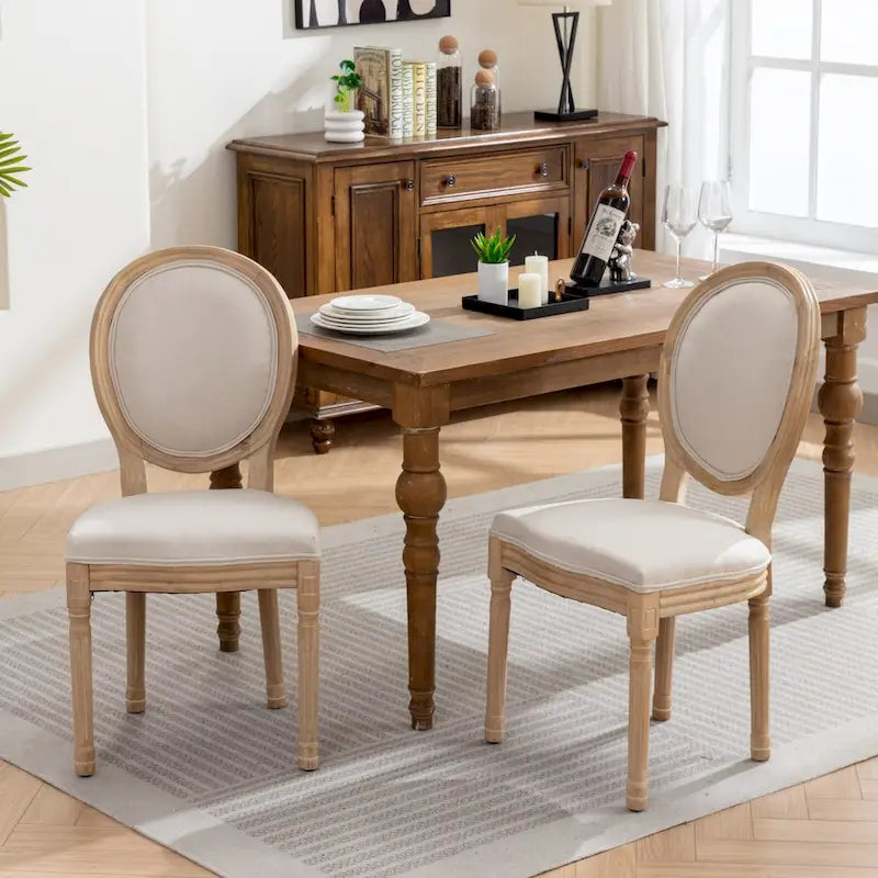 French Oval Back Dining Chair Set of 2, Exquisite Dining Chair Retro Decorative Chair Solid Wood Frame Side Chair