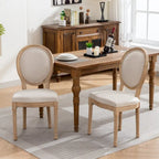 French Oval Back Dining Chair Set of 2, Exquisite Dining Chair Retro Decorative Chair Solid Wood Frame Side Chair