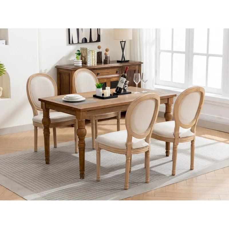 French Oval Back Dining Chair Set of 2, Exquisite Dining Chair Retro Decorative Chair Solid Wood Frame Side Chair