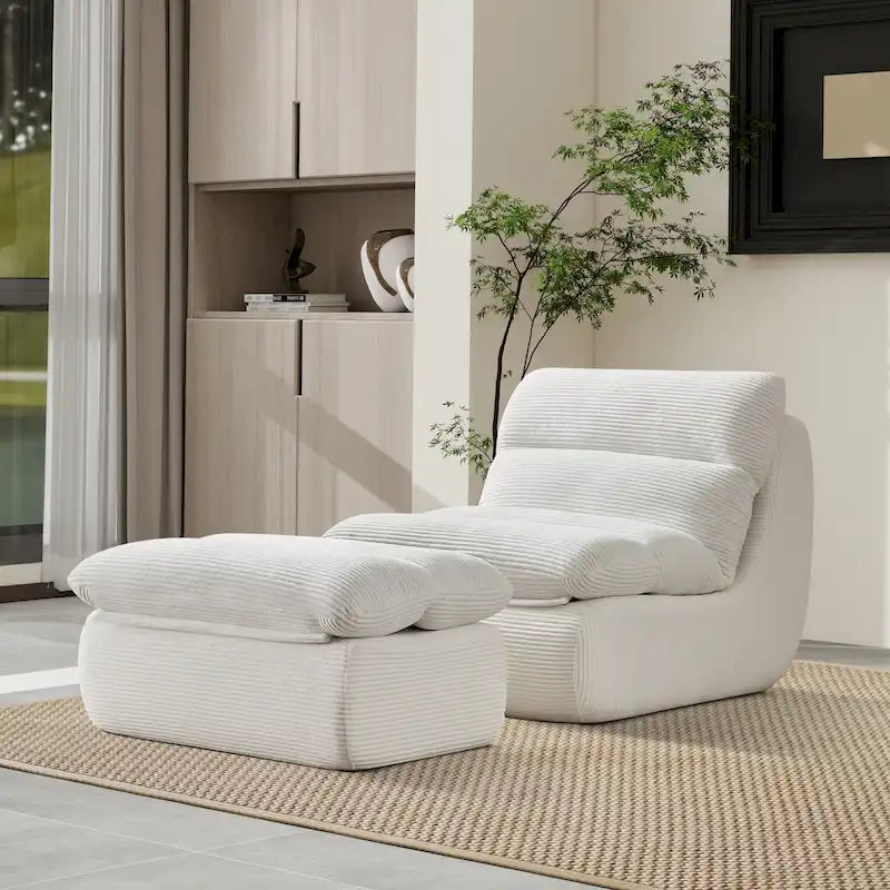 34 Modern Single Sofa Upholstered Sponge Couch with Ottoman for Small Space