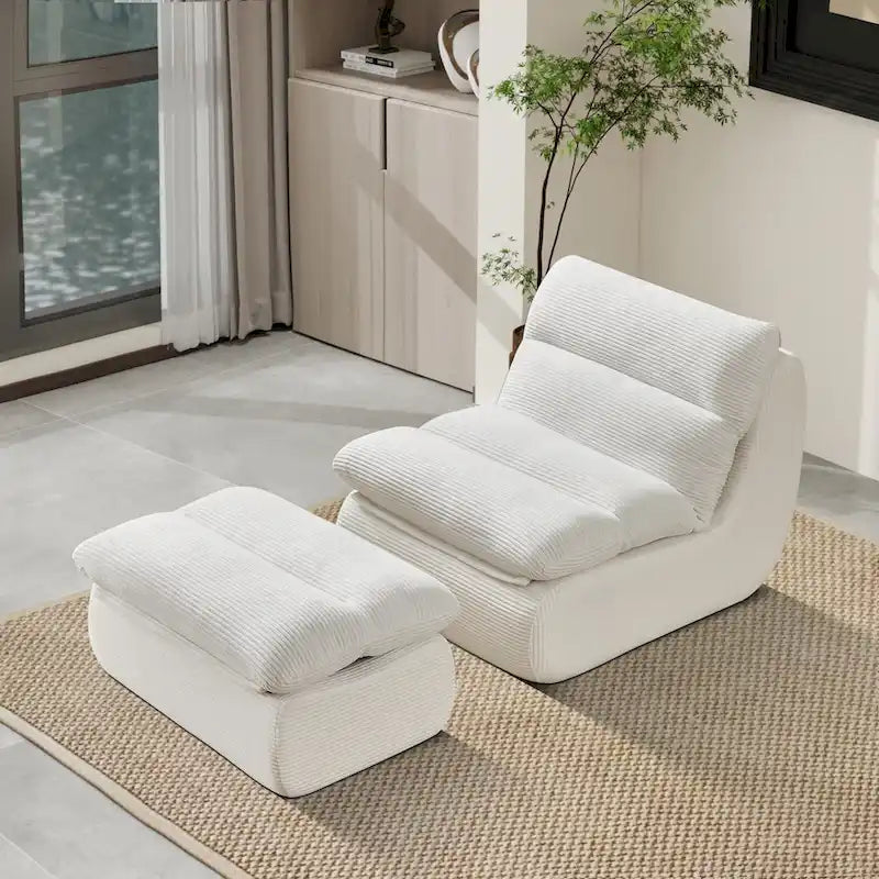 34 Modern Single Sofa Upholstered Sponge Couch with Ottoman for Small Space