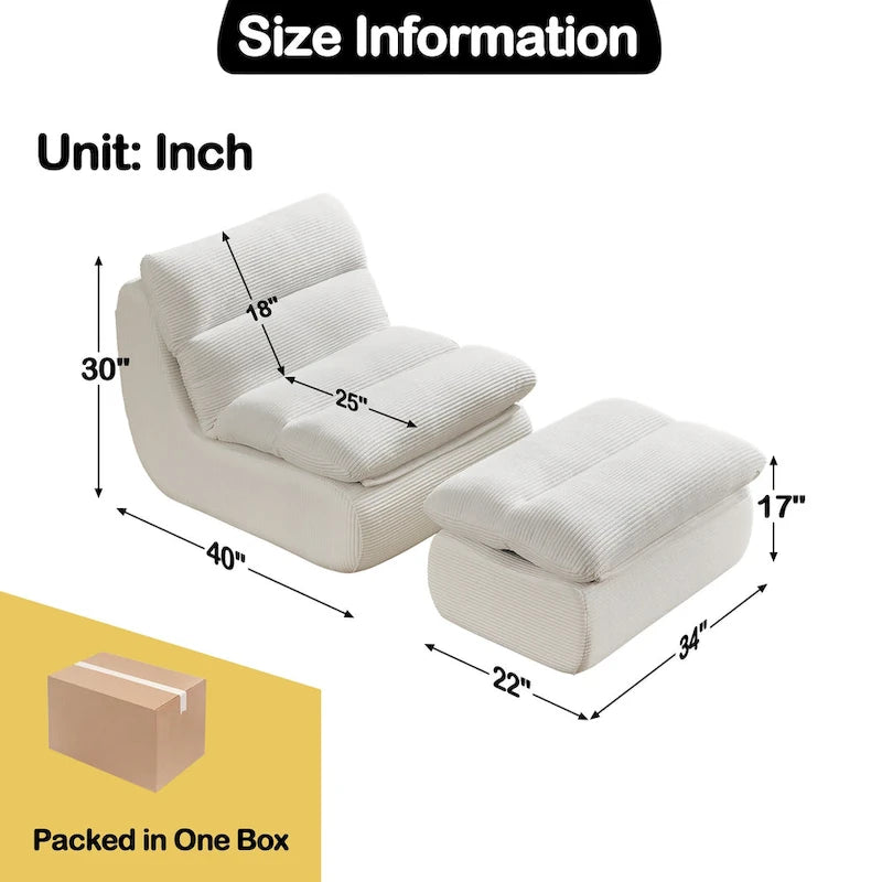 34 Modern Single Sofa Upholstered Sponge Couch with Ottoman for Small Space