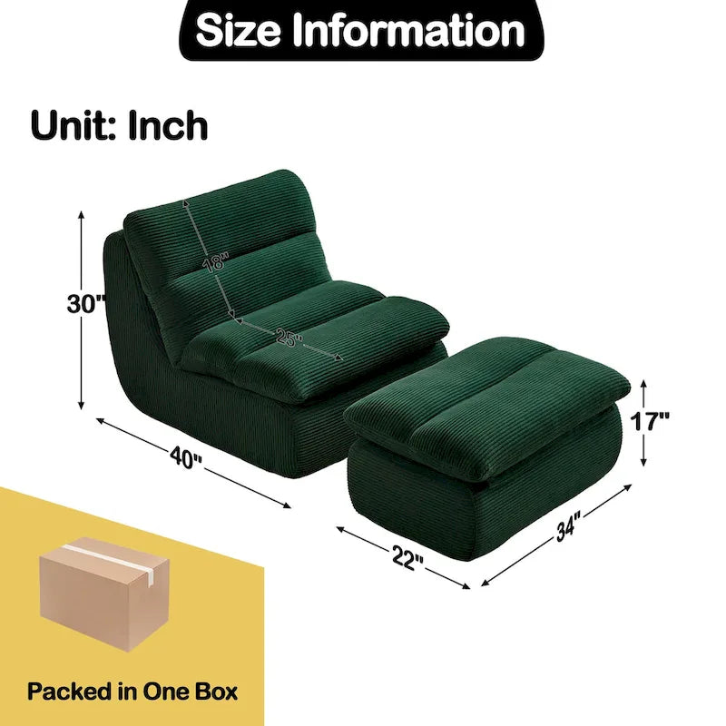 34 Modern Single Sofa Upholstered Sponge Couch with Ottoman for Small Space