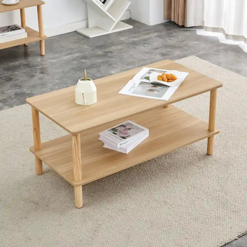 39 Coffee Table with 2-Tier Rubberwood Legs