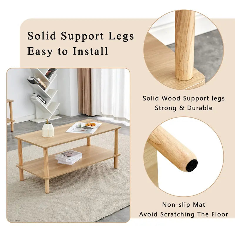 39 Coffee Table with 2-Tier Rubberwood Legs