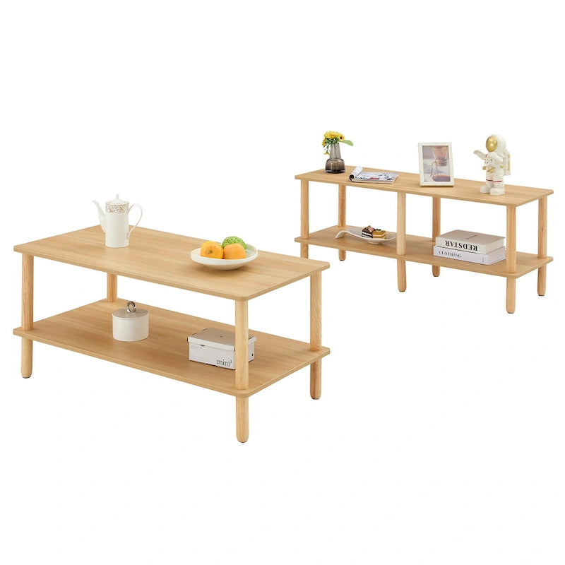 39 Coffee Table with 2-Tier Rubberwood Legs